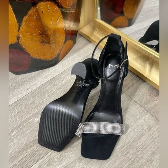 MARC FISHER LTD Angelo Ankle Strap Cocktail‎ Heel Sandals in Black Suede 6.5 - Picture 8 of 10